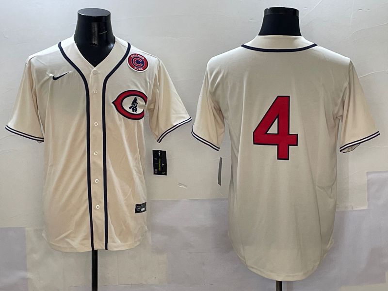 Men Chicago Cubs #4 No Name Cream Throwback 2025 Nike MLB Jersey style 6->chicago cubs->MLB Jersey